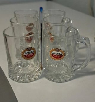 6 Jarritas Águila Amstel Vidrio templado.Colección