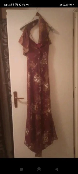 Abito lungo donna sartoriale in seta bordeaux e or