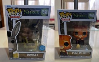 Funko Pop! Shrek Donkey 1598 y Puss in Boots 1596