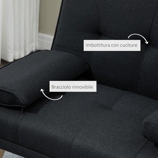 Sofá Cama de 3 Plazas Reclinable con 2 Brazos Desmontables, Sofá de 3 Plazas Acolchado Transformable en Tela y Madera con Portavasos para Sala de Estar y Salón, 181X77X78 Cm, Gris Antracita
