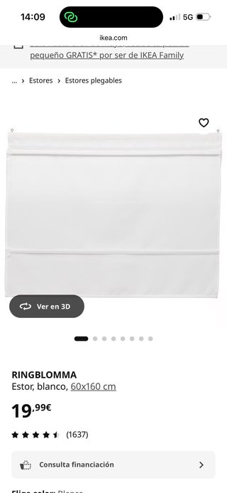Estor enrollable Ikea blanco tela