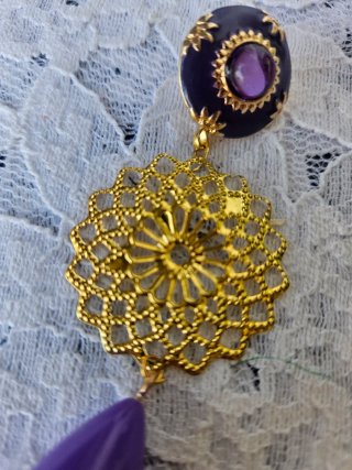 Pendientes flamenca dorados y morados