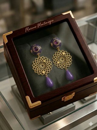 Pendientes flamenca dorados y morados