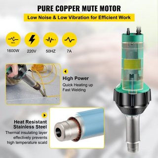 Soldador de Tejas, 8 Piezas Pistola de Soldadura PVC, Soldador de Plástico de Aire Caliente de 1600W, Pistola de Calor PVC 220V, Kit de Soldador de Plástico con Núcleo de Calentamiento de Mica, Re...