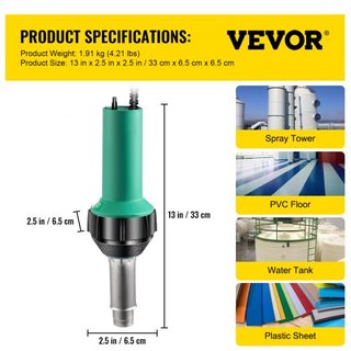 Soldador de Tejas, 8 Piezas Pistola de Soldadura PVC, Soldador de Plástico de Aire Caliente de 1600W, Pistola de Calor PVC 220V, Kit de Soldador de Plástico con Núcleo de Calentamiento de Mica, Re...