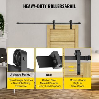 Kit de Hardware para Puerta de Granero Deslizante, Kit de Puerta de 11FT, Kit de Hardware para Puerta de Granero Doble con Capacidad de Carga de 330LBS, Pista de Puerta de Granero de Acero al Carb...
