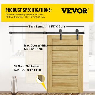 Kit de Hardware para Puerta de Granero Deslizante, Kit de Puerta de 11FT, Kit de Hardware para Puerta de Granero Doble con Capacidad de Carga de 330LBS, Pista de Puerta de Granero de Acero al Carb...