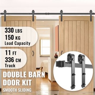 Kit de Hardware para Puerta de Granero Deslizante, Kit de Puerta de 11FT, Kit de Hardware para Puerta de Granero Doble con Capacidad de Carga de 330LBS, Pista de Puerta de Granero de Acero al Carb...