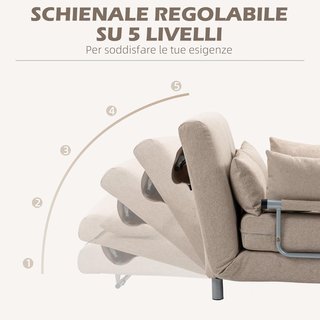 Sofá Cama de 2 Plazas 3 en 1 Convertible en Sillón Reclinable con Respaldo Regulable y 4 Cojines Acolchados, 102X82X81 Cm, Beige