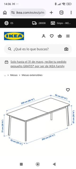 Mesa comedor extensible madera