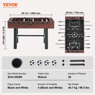Mesa de Futbolín, Mesa de Futbolín de Tamaño Estándar de 55 pulgadas, Mesa de Futbolín de Tamaño Completo para el Hogar, la Familia y la Sala de Juegos, Fútbol con Juego de Mesa de Futbolín, Inclu...