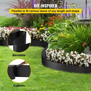 Borde de Paisaje, 25.4 cm de Profundidad, 45.7 m de Longitud Total, Tablero de Terraza de HDPE Reciclado en Bobina, Borde Flexible para Paisajismo, Césped, Jardín, Patio, Contra Malezas Invasoras,...