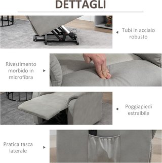 Sillón Elevador Reclinable 150° Máx Con Mando A Distancia Y Reposapiés, 75X93X110 Cm, Gris