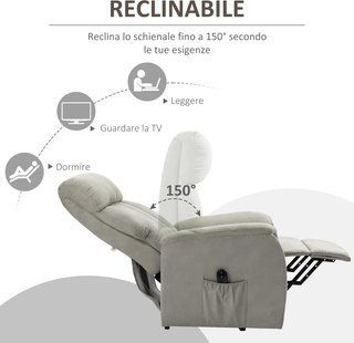 Sillón Elevador Reclinable 150° Máx Con Mando A Distancia Y Reposapiés, 75X93X110 Cm, Gris