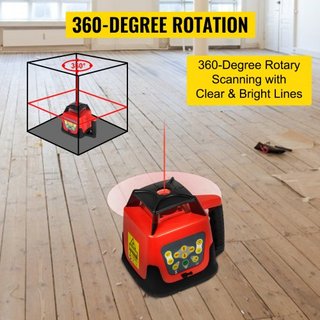 Nivel láser rotativo rojo con nivelación automática, medición, láser de nivelación automática, escaneo rotativo de 360 grados, 500 m + trípode + varilla de 5 m