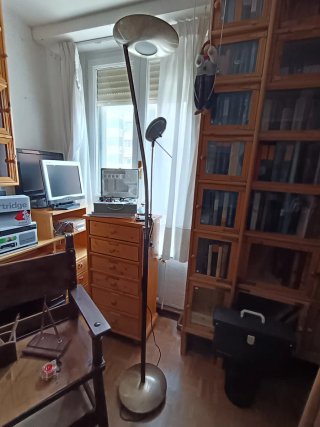 Lámpara de pie negra y plateada