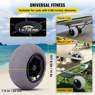 Ruedas de Globo de Playa, Neumáticos de Arena de Reemplazo de 16", Neumáticos de TPU para Carro de Kayak, Carro de Canoa y Carro con Bomba de Aire Gratis, Paquete de 2