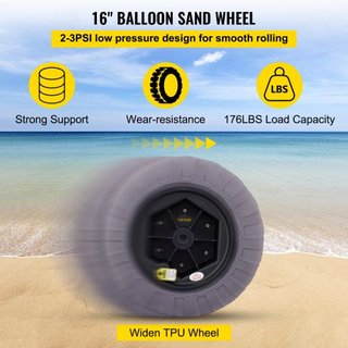 Ruedas de Globo de Playa, Neumáticos de Arena de Reemplazo de 16", Neumáticos de TPU para Carro de Kayak, Carro de Canoa y Carro con Bomba de Aire Gratis, Paquete de 2