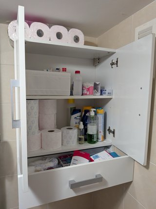 Mueble baño 4 cajones madera y blanco