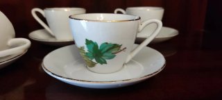 Juego 6 Tazas Porcelana China Vigo Hojas Verdes