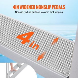 Escalera de muelle de 4 peldaños, escaleras de muelle de altura ajustable de 30''-38'', capacidad de carga de 500 lbs, escalera de pontón de aluminio con doble pasamanos y pedal de diseño antidesl...