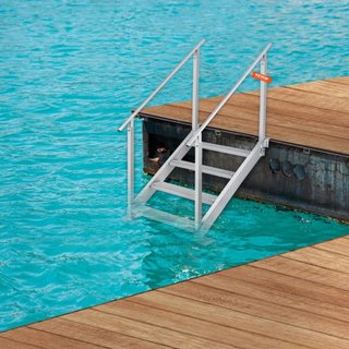 Escalera de muelle de 4 peldaños, escaleras de muelle de altura ajustable de 30''-38'', capacidad de carga de 500 lbs, escalera de pontón de aluminio con doble pasamanos y pedal de diseño antidesl...