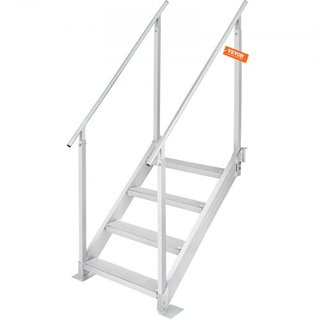 Escalera de muelle de 4 peldaños, escaleras de muelle de altura ajustable de 30''-38'', capacidad de carga de 500 lbs, escalera de pontón de aluminio con doble pasamanos y pedal de diseño antidesl...