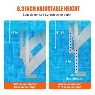 Escalera de muelle de aluminio Escalera de muelle para barco 43-51in/109.2-129.5 cm Altura ajustable 6 escalones