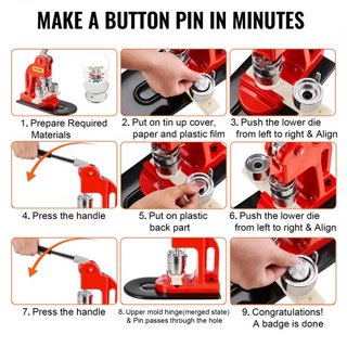 Máquina de Hacer Botones, Kit de Prensa de Insignias de 32 mm (1.25 pulgadas), Regalos DIY para Niños, Suministros para Hacer Botones con 500 piezas de Piezas de Botón, Cortador Circular y Libro M...
