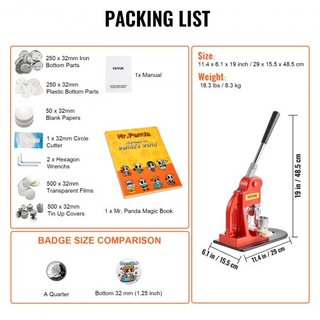 Máquina de Hacer Botones, Kit de Prensa de Insignias de 32 mm (1.25 pulgadas), Regalos DIY para Niños, Suministros para Hacer Botones con 500 piezas de Piezas de Botón, Cortador Circular y Libro M...