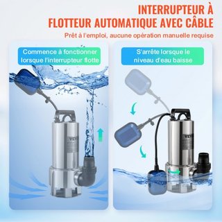 Bomba de Agua Sumergible, 1300W 20000L/H, con Cable de 10 m y Interruptor de Flotador Automático, Acero Inoxidable y Hierro Fundido para Agua Sucia o Limpia, Vaciar Estanques de Jardín, Piscinas, ...