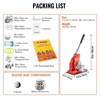 Máquina de Hacer Botones, Kit de Prensa de Insignias de 75 mm (3 pulgadas), Regalos DIY para Niños, Suministros para Hacer Botones con 500 piezas de Piezas de Botón y Cortador Circular y Libro Mágico
