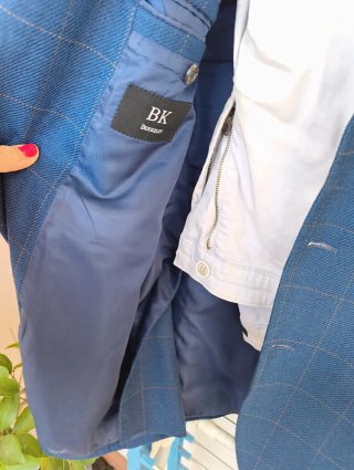 Giacca uomo a quadri blu in lana merinos