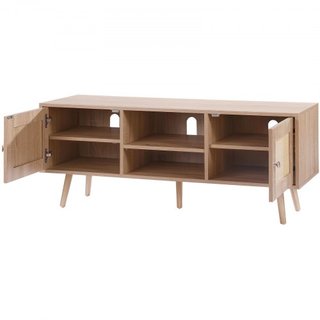 Soporte de TV de Rattan, Gabinete Boho para TV de 55 pulgadas, Soporte de TV de Estilo Moderno de Mediados de Siglo, Consola de TV de Rattan con Estantes Ajustables para Sala de Estar, Sala de Med...