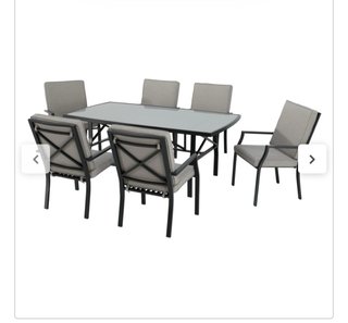 Mesa y 4 sillas de jardín, aluminio y cristal