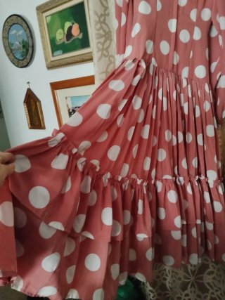 Vestido flamenco lunares rosa y blanco