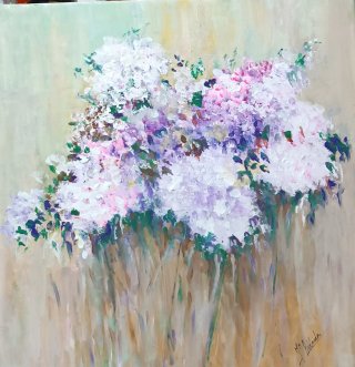 Cuadro abstracto flores acrílico 40x40