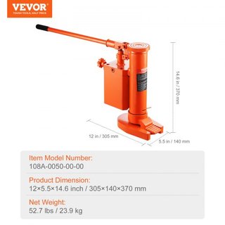 Gato Hidráulico de Punta, Gato Elevador de 5 Toneladas en la Punta, Gato de Máquina con Capacidad de Elevación de 10 Toneladas en la Parte Superior, Altura de Punta de 1.0-9.1 in, Altura Superior ...
