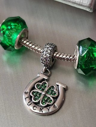 Charm Quadrifoglio Lucky Argento e Verde