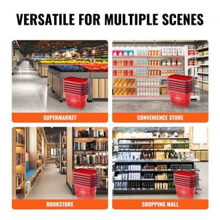 Cestas de Compras, 6PCS, Carritos de Compras de 39L con Mangos, Cesta de Compras Rodante de Plástico con Ruedas, Conjunto de Cestas de Compras Portátiles Grandes para Supermercados, Tiendas Minori...