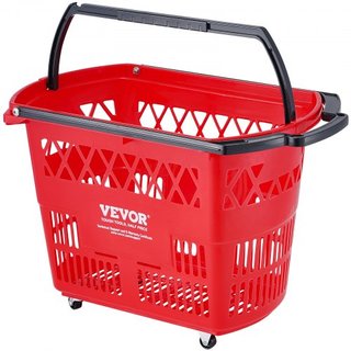 Cestas de Compras, 6PCS, Carritos de Compras de 39L con Mangos, Cesta de Compras Rodante de Plástico con Ruedas, Conjunto de Cestas de Compras Portátiles Grandes para Supermercados, Tiendas Minori...