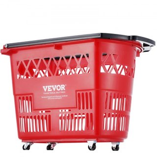 Cestas de Compras, 6PCS, Carritos de Compras de 39L con Mangos, Cesta de Compras Rodante de Plástico con Ruedas, Conjunto de Cestas de Compras Portátiles Grandes para Supermercados, Tiendas Minori...