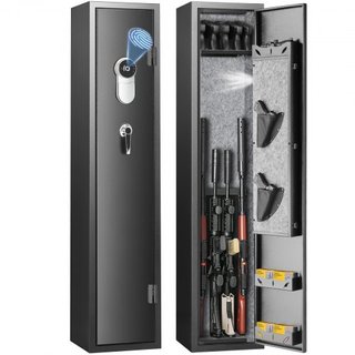 Caja Fuerte para 5 Rifles, Caja Fuerte para Rifles con Cerradura Biométrica, Armario de Almacenamiento de Armas de Acceso Rápido para Escopetas con Estante Extraíble, Soporte para Pistolas, Caja d...