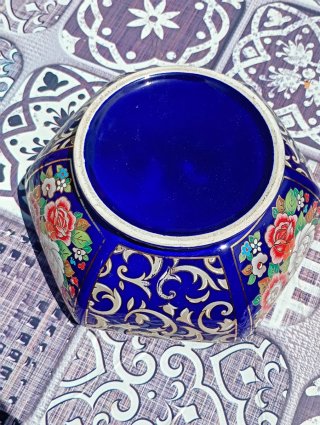 Porta caramelle in ceramica blu e oro