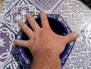 Porta caramelle in ceramica blu e oro