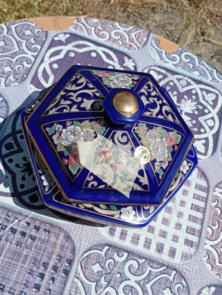 Porta caramelle in ceramica blu e oro