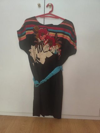 Abito vintage floreale nero multicolore