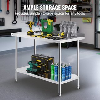 Mesa de Trabajo de Acero Inoxidable de 24 x 48 x 36 Pulgadas, Mesa de Preparación de Alimentos Comercial, Mesa de Trabajo Pesada, Mesa de Trabajo de Metal con Altura Ajustable para Restaurante, Ho...