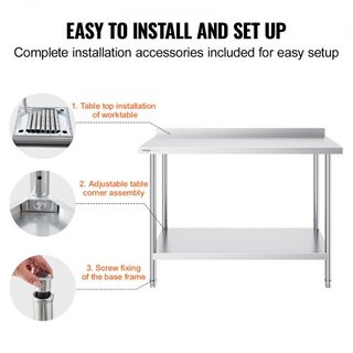 Mesa de Trabajo de Acero Inoxidable de 24 x 48 x 36 Pulgadas, Mesa de Preparación de Alimentos Comercial, Mesa de Trabajo Pesada, Mesa de Trabajo de Metal con Altura Ajustable para Restaurante, Ho...