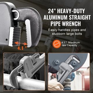 Llave de tubo, llave de tubo recta de aluminio de 24", llave de plomería ajustable, con mandíbula de alta resistencia y mango ergonómico, fácil de transportar, diseño colgante, para tuberías de ag...